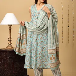 The Mom Store Women Floral Printed Pure Cotton Straight Kurta & Pyjamas & Dupatta image 4
