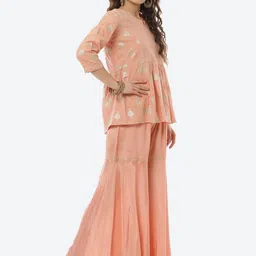 Rangriti Women Peach-Coloured Ethnic Motifs Printed Kurti with Sharara image 4