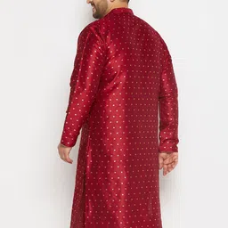 VASTRAMAY Men Plus Size Geometric Woven Design Mandarin Collar Jacquard Silk Kurta image 4