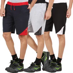 checkersbay Pack of 3 Solid Men Dark Blue, Black, Grey Sports Shorts-picture-28