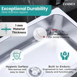 EVANEX 304 Grade Stainless Steel Kitchen Sink | Sink for Kitchen Wash Basin (24" X 18" X 9") Vessel Sink image 4