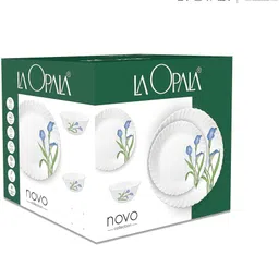 laopala Pack of 35 Opalware Super White and Light, 100% Hygienic break resistance Blue Flower Dinner Set image 4