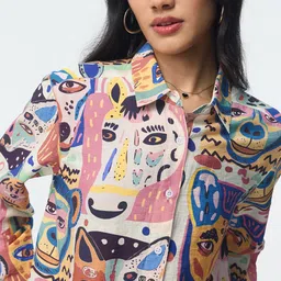 the souled store Women Regular Fit Animal Print Spread Collar Casual Shirt image 4
