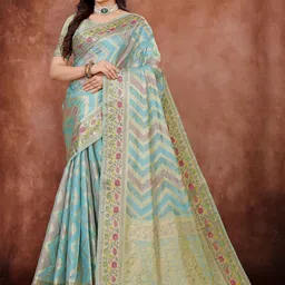 Rare Bello Woven Design Zari Organza Leheriya Saree-picture-29