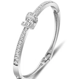 Shining Diva Fashion Silver-Plated Crystals And Stones Studded Bangle-Style Bracelet image 2
