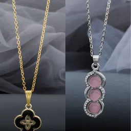 Birado Jewellery Set Of 2 Stainless Steel Gold-Plated Pendants With Chains-image-64