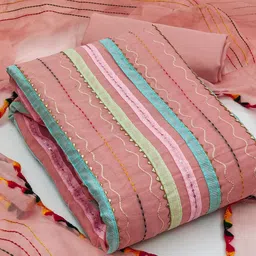 Rangtulika Striped Embroidered Thread Work Chanderi Cotton Unstitched Dress Material-image-6