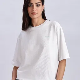Calvin Klein Jeans Women Typography Printed Drop-Shoulder Sleeves Organic Cotton T-shirt-image-30