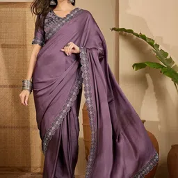 all about you Embellished Embroidered Satin Heavy Work Saree-image-95