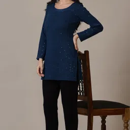 AURELIA Embroidered Sequinned Round Neck A-Line Kurti image 4