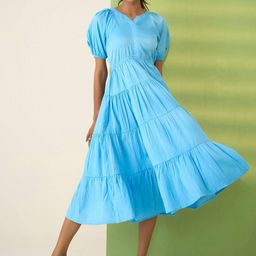 R.Code by The Roadster Life Co. Women Smocked Tiered Puff Sleeve Fit & Flare Midi Dress-picture-21