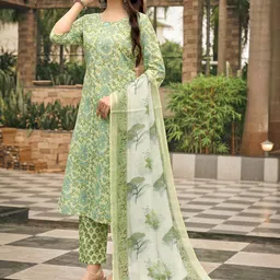 NAINVISH Floral Printed Straight Kurta with Trousers & Dupatta image 4