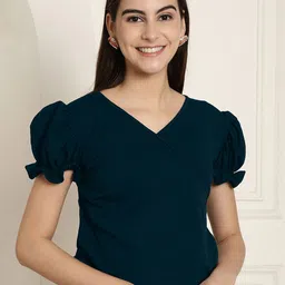 Tromko Women Pack of 2 Sweetheart Neck Puff Sleeve Peplum Top image 2