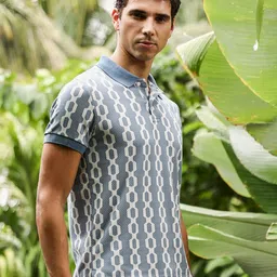 Campus Sutra Geometric Printed Polo Collar Cotton Regular Fit T-shirt image 5