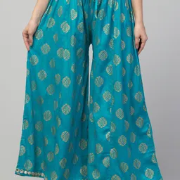 FAMBEE Women Printed Flared Knitted Palazzos-image-64