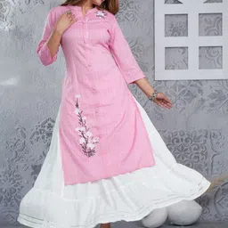 Mehsoos Women Floral Embroidered Cotton Kurta with Skirt image 5