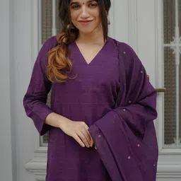 KALINI Women Violet Viscose Rayon Kurta Sets image 4