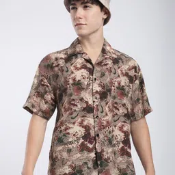Beyoung Men Cuban Collar Floral Printed Cotton Relaxed Fit Casual Shirt-image-97