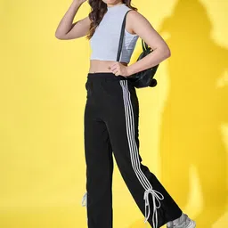 BUY NEW TREND Women Striped Comfort Straight Fit High-Rise Easy Wash Trousers image 5