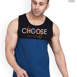 SLOWLORIS Pack Of 2 Typography Printed Combed Cotton Gym Vests-picture-22