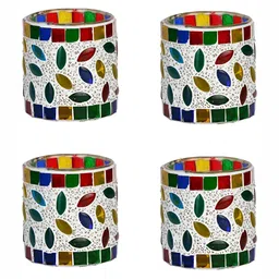 1ST TIME White & Red 4 Pieces Textured Glass Candle Holders-image-82