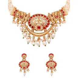 I Jewels Gold-Plated Kundan-Studded & Pearls Beaded Necklace & Earrings Set-picture-27