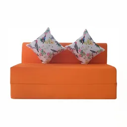 FRIENDS LIFE Orange-Colored & White 2 Seater Fold Out Sofa Cum Bed With Pillows-image-18