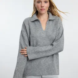 Trendyol Women Shirt Collar Full Sleeve Oversized Pullover image 1