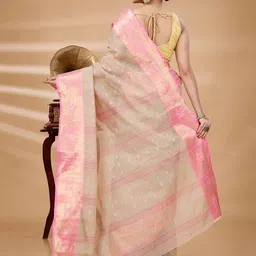 PuJoy Woven Design Zari Pure Cotton Taant Saree image 3