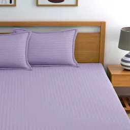 WEAVE AND DECOR Purple Striped 300 TC King Bedsheet with 2 Pillow Covers image 4