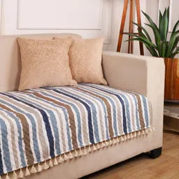 STITCHNEST Blue & White Striped Velvet 2 Seater Sofa Cover-picture-36