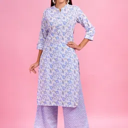 OH MI DIOS Floral Printed Mandarin Collar Cotton Straight Kurta With Palazzos-image-18