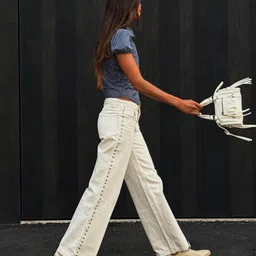 Bershka Women Straight Fit Mid-Rise Cotton Trousers-picture-24