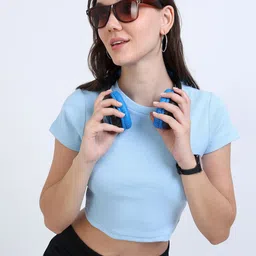 CORSICA Woman Ribbed Round Neck Cotton Fitted Crop Top-picture-14