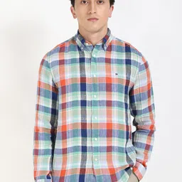 Tommy Hilfiger Men Button-Down Collar Tartan Checked Linen Casual Shirt-picture-31