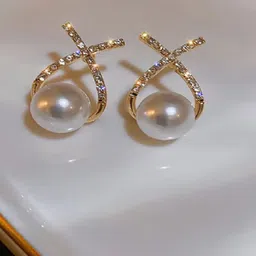 Crazy Fashion Gold-Plated Pearls Studded Contemporary Studs-image-24