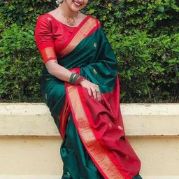 CaniBani Woven Design Zari Silk Blend Handloom Banarasi Saree-image-91