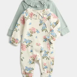 Marks & Spencer Infant Girls Pack Of 2 Floral Printed Frill Collar Cotton Rompers-picture-10