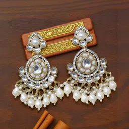 MEIRA JEWELLERY Gold Plated Artificial Stone Studded & Beaded Contemporary Drop Earrings-picture-31