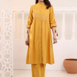 MISRI Women Ethnic Motifs Embroidered Cotton A-Line Kurta with Trousers-image-54