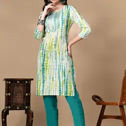 TOP 2 BOTTOM Bandhani Dyed Round Neck Regular Straight Kurta With Trouser With Dupatta image 2