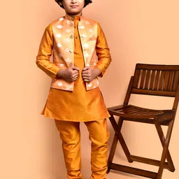 PRINTINDIA Boys Band Collar Three-Quarter Sleeves Regular Kurta & Churidar & Nehru Jacket image 4