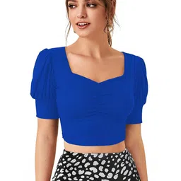 Fashion2wear Puff Sleeve Smocked Crepe Crop Top-picture-17