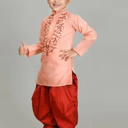 NFC CREATION Boys Ethnic Motifs Embroidered Regular Thread Work Dupion Silk Kurta with Patiala image 5