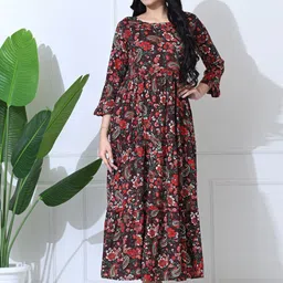 SILAKIVA Floral Printed Flared Sleeves Cotton A-Line Dress-picture-10
