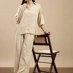 De Moza Floral Printed Shirt Collar Shirt With Palazzos-image-60