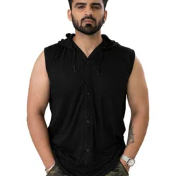 Blisstone Men Hooded Slim Fit Cotton T-shirt-image-80