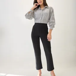 Globus Solid Mid-Rise Flat Front Korean Trousers-image-35