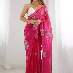 KALINI Floral Solid Sequinned Embellished Satin Chanderi Saree-picture-27