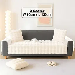 DREAM CARE Cream-Coloured & Cream-Coloured Polyester 3 Piece Sofa Cover With Arms image 2